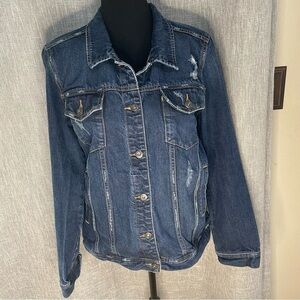 Melrose and Market Dark Wash Distressed Jean Jacket sz M‎
